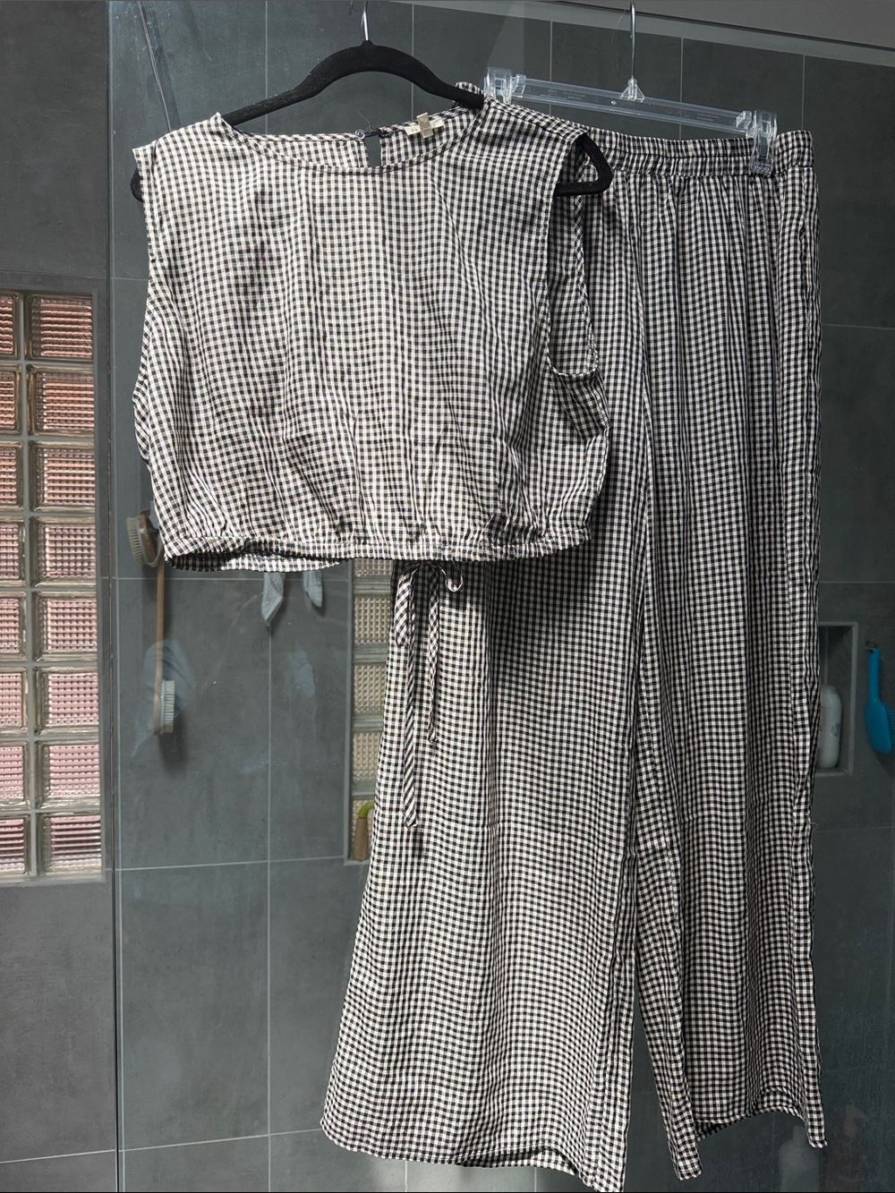 En Creme Black & White Gingham Wide Leg Jumpsuit Set
